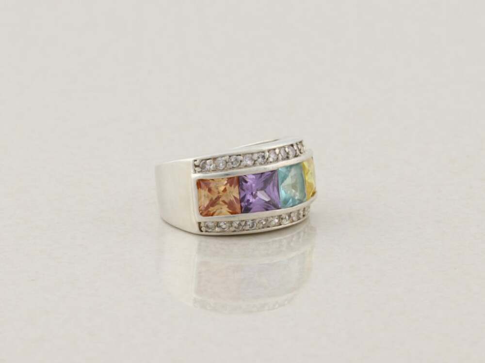 Sterling Silver Multi Color Cubic Zirconia CZ Band Ring Size 7 1/4 - Picture 4 of 7